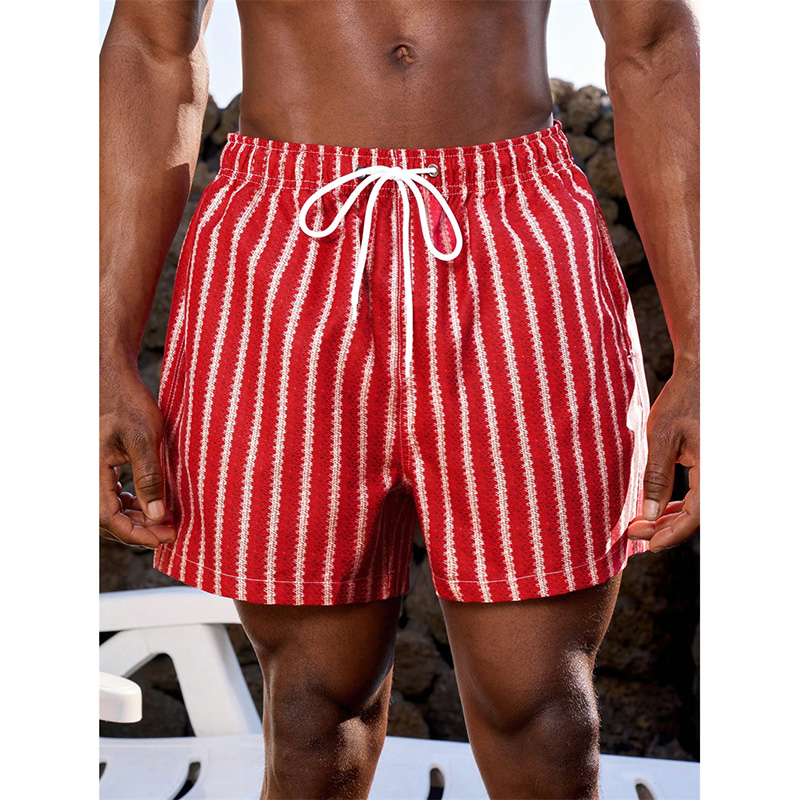 Summer Vacation Clothing Men - İnce Dikey Çizgili Baskı Plaj Şort