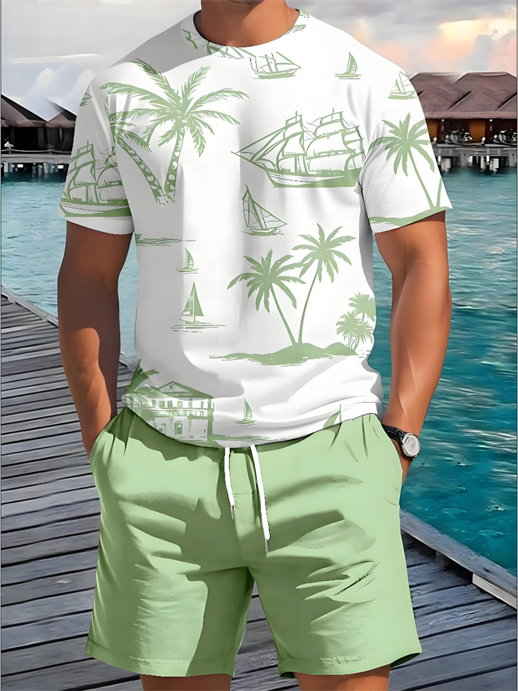 Beach Shirt Hawaiian - 2 Parça Yaz 3D Günlük Günlük