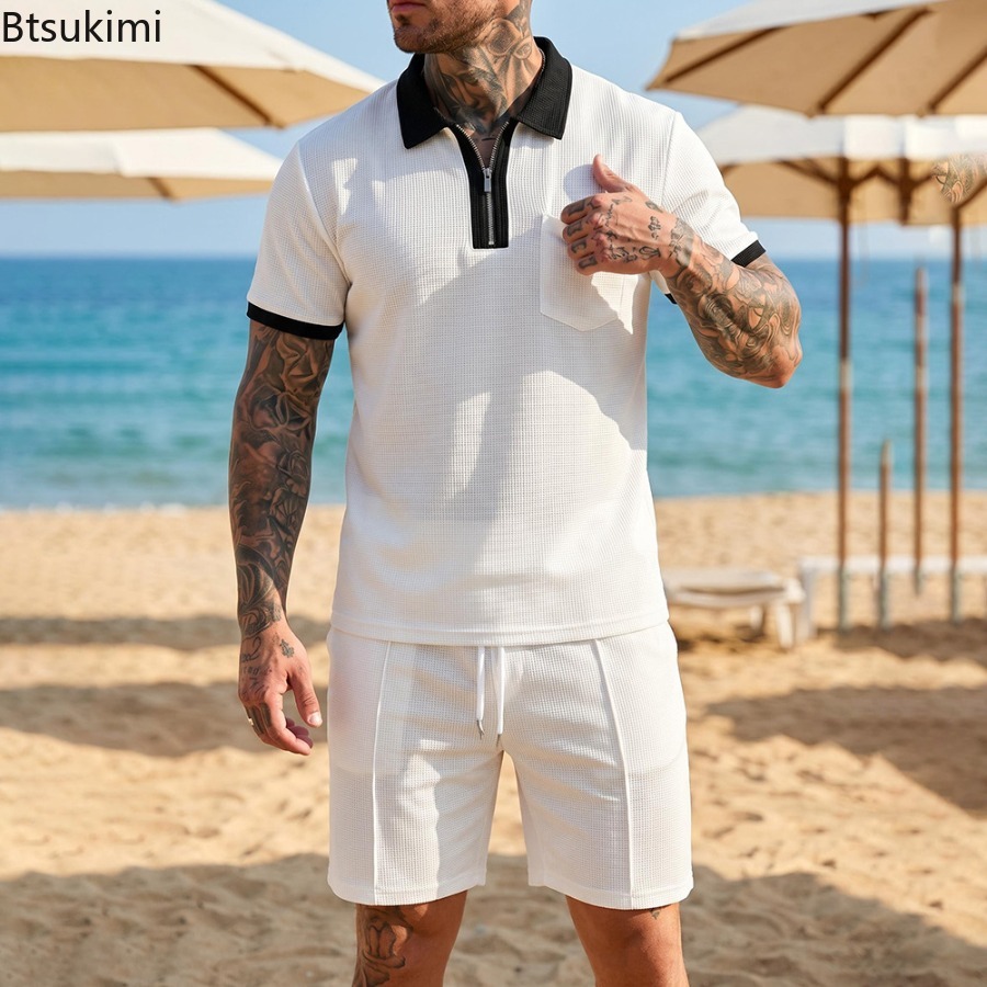 Summer Vacation Clothing Men - Erkek Waffle Yaka Polo Kısa Kollu