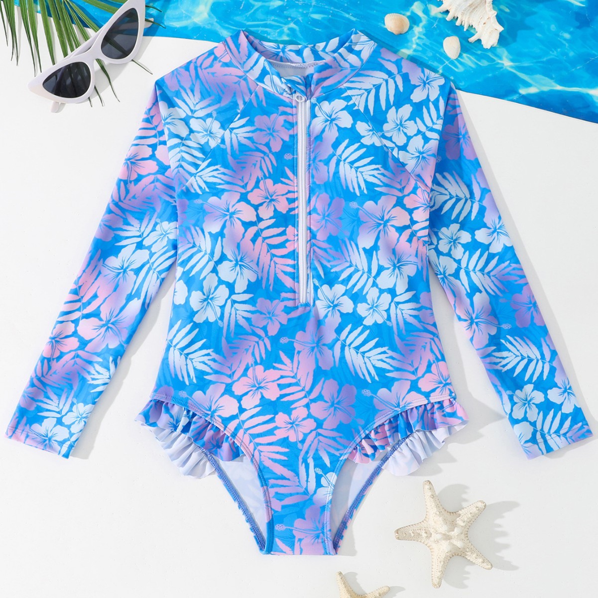 Kızlar Degrade Hibiscus Baskı  - Rash Guard Long Sleeve incelemesi ve fiyatı